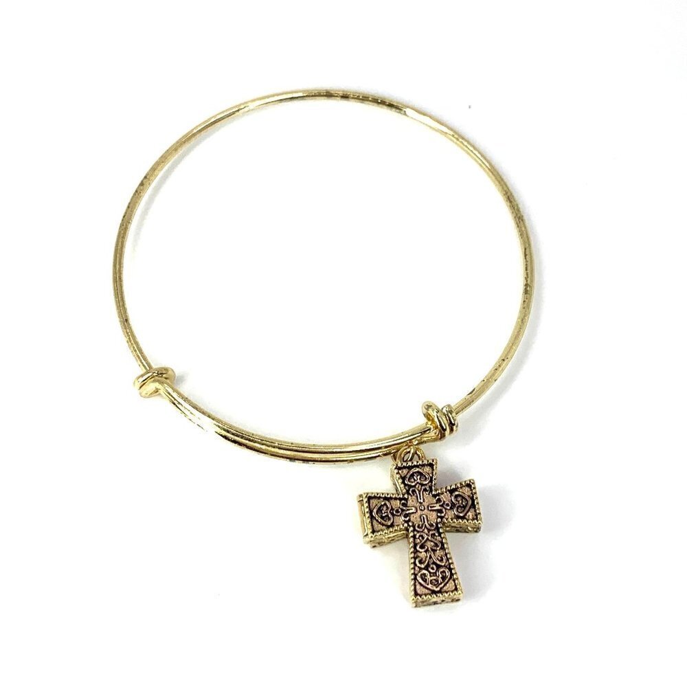 Alexa's Angels Religious Charm Bracelet With Cross Gold Finish Expandable